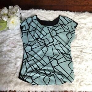 Trendy Geometric Pattern Top - Turquoise & Black - Size L